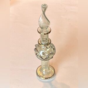 Elegant Vintage Glass Perfume Bottle with Silver & Gold Accents